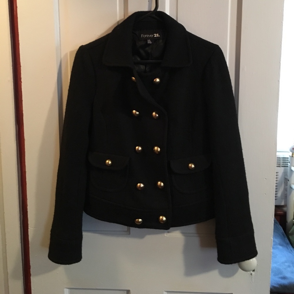 Black Short Peacoat w/ Gold Buttons